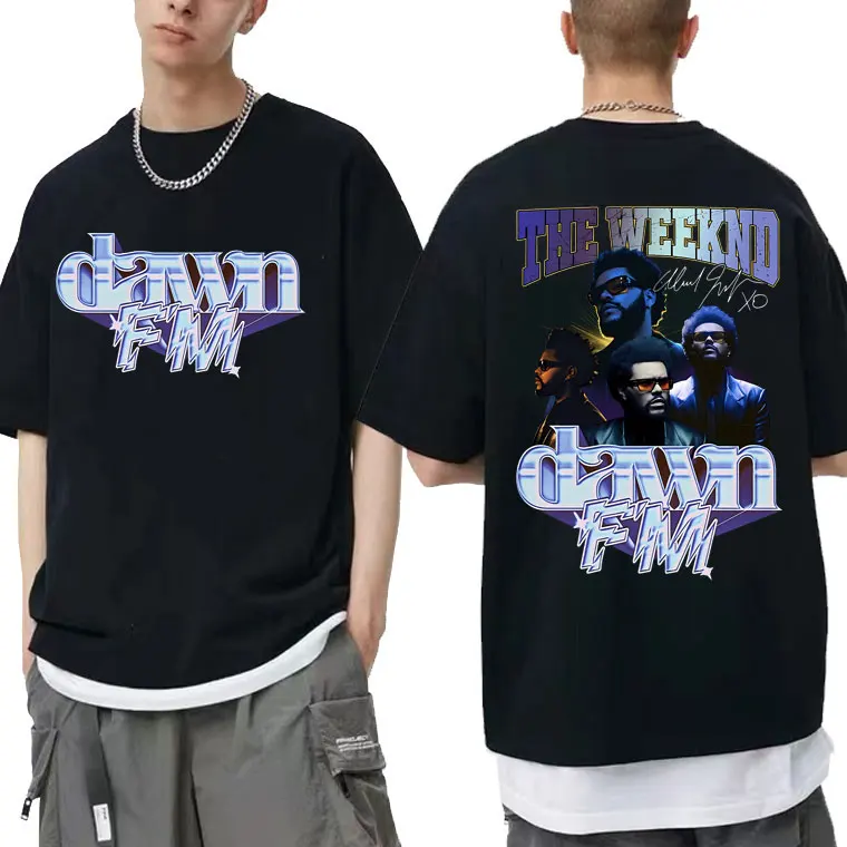 

Dawn FM Hoodies The Weeknd Double Sided Print T Shirt Men Women Vintage Oversized O Collar T-shirts Mens Harajuku Hip Hop Tshirt