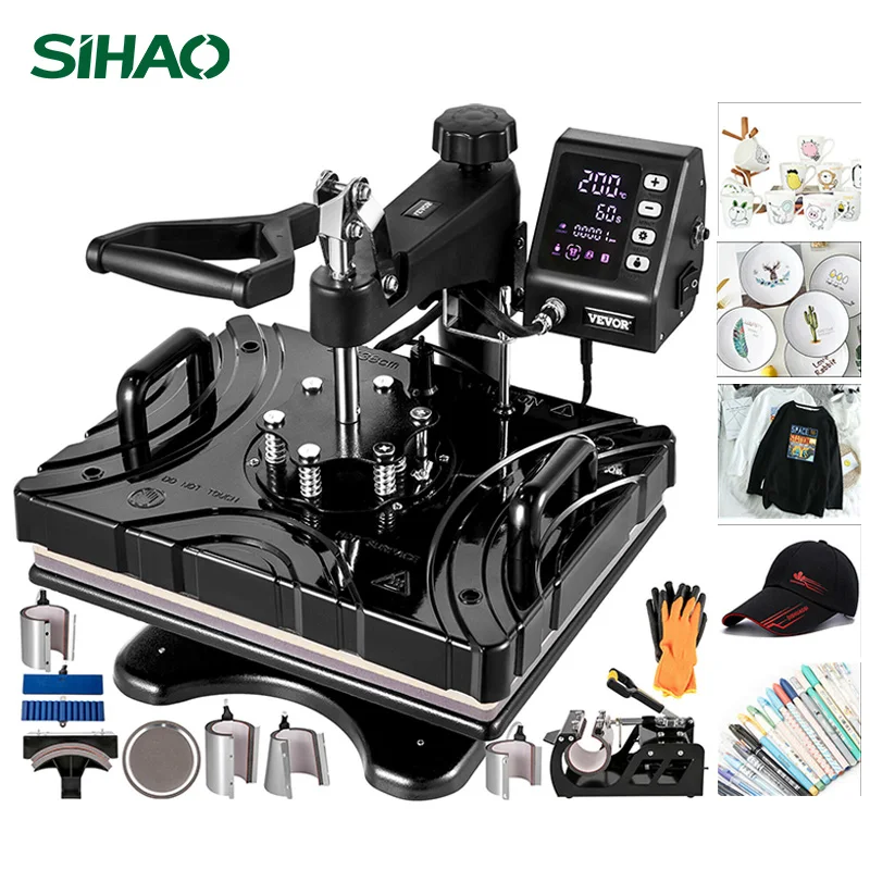 

Sihao Fast Heat Press Machine Sublimation Digital Vinyl Transfer Printer 10 In 1 Kit For T-Shirt Mug Cap Pen With Pens Ironing