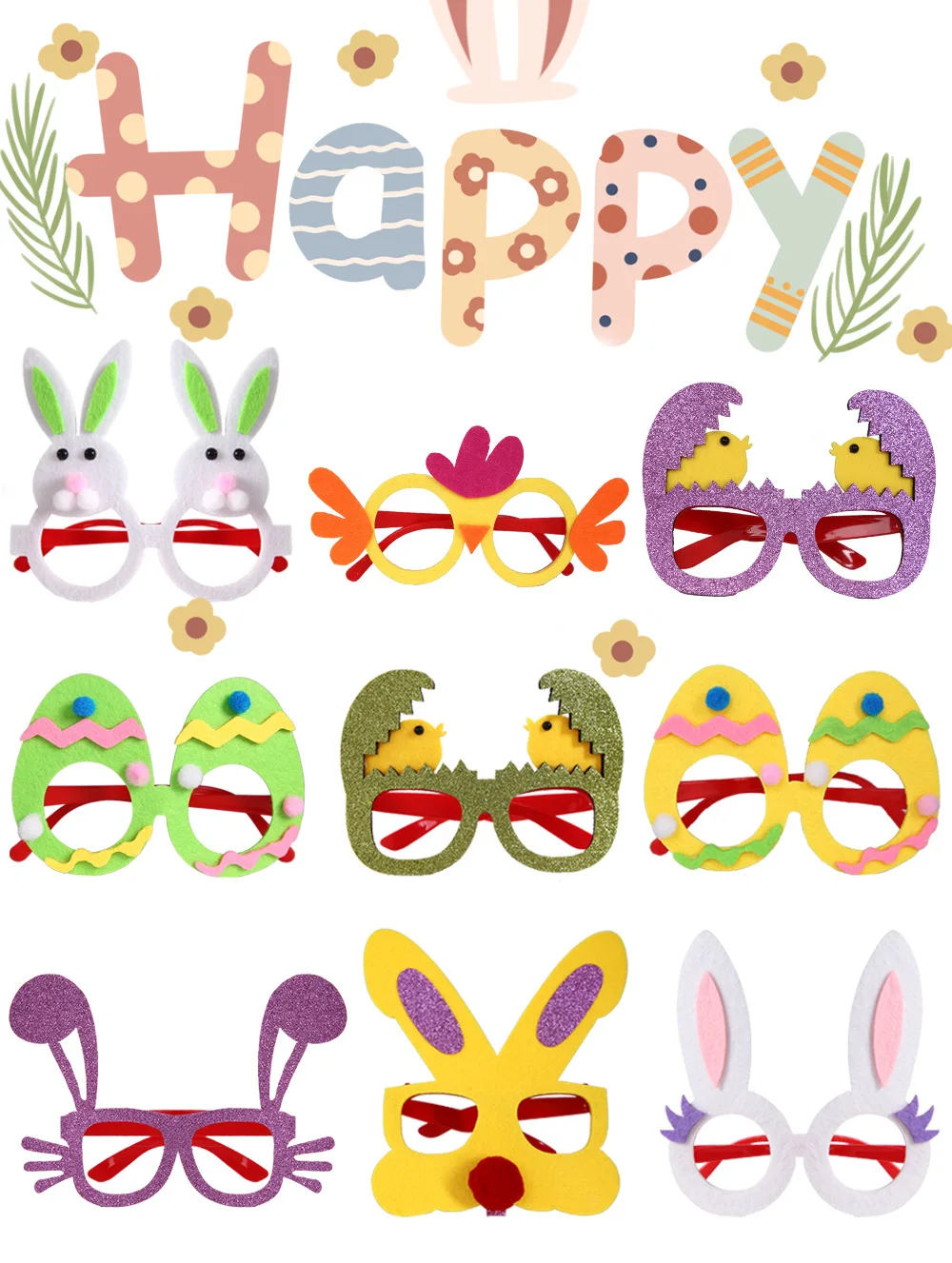 

Creative Easter Glasses Glitter Non-woven Easter Decoration Adult Children Bunny Eggs Chick Easter Gift Party Supplies Frame Kid