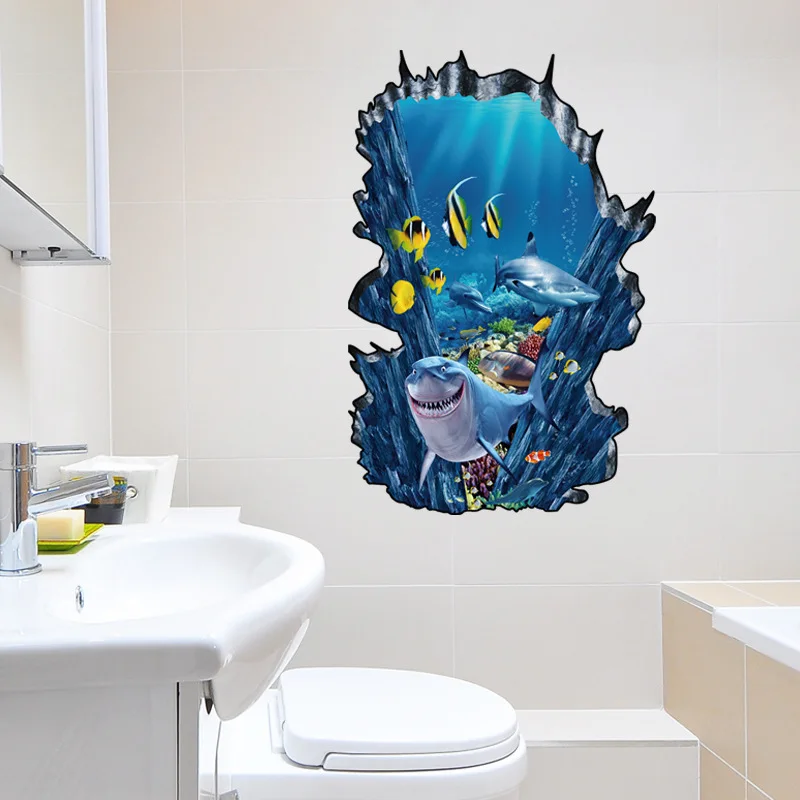 New 3D wall stickers dolphin broken Aquarium Ocean Wall Stickers Universe Galaxy For Kids Rooms Bathroom Home Decor Cartoon |