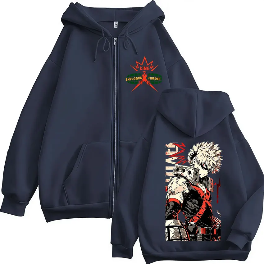Фото Толстовки на молнии с капюшоном в стиле аниме My Hero Academia Katsuki Bakugo, мужская одежда, модные толстовки с длинными рукавами на молнии, куртки, пальто №2
