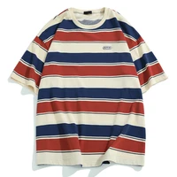 japanese fashion mens stripe oversize t shirt mens and womens 2022 summer new pure cottont shirt