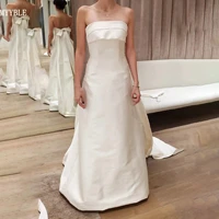 plus size wedding dress 2022 a line satin strapless court train sleeveless floor length bridal gown white for women vestidos de