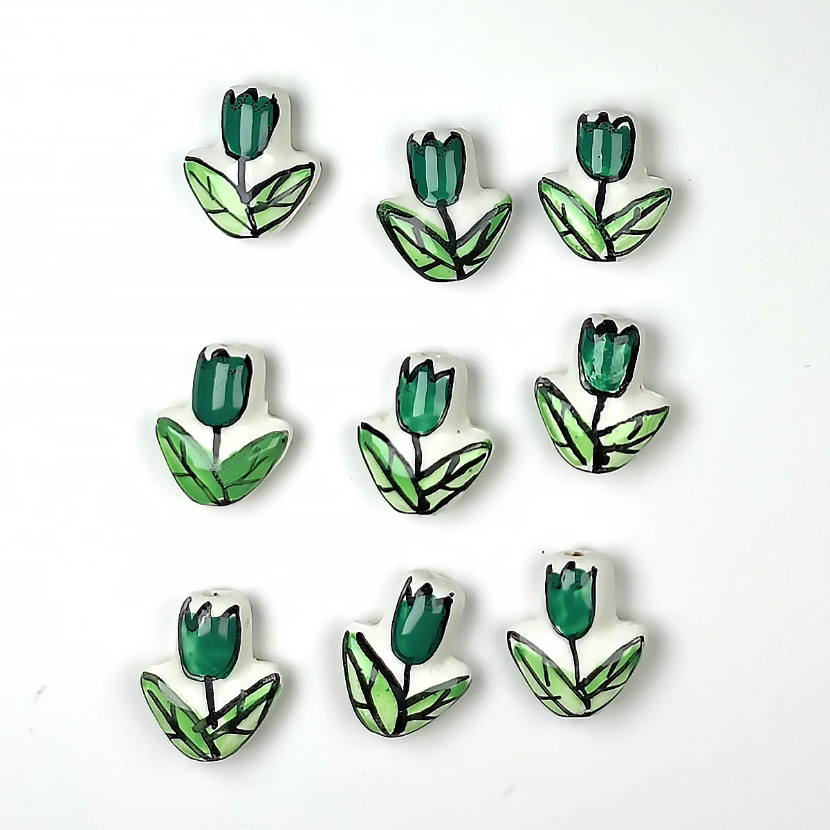 14x16 мм ручная работа зеленый роспись цветок тюльпана форма керамические бусины DIY