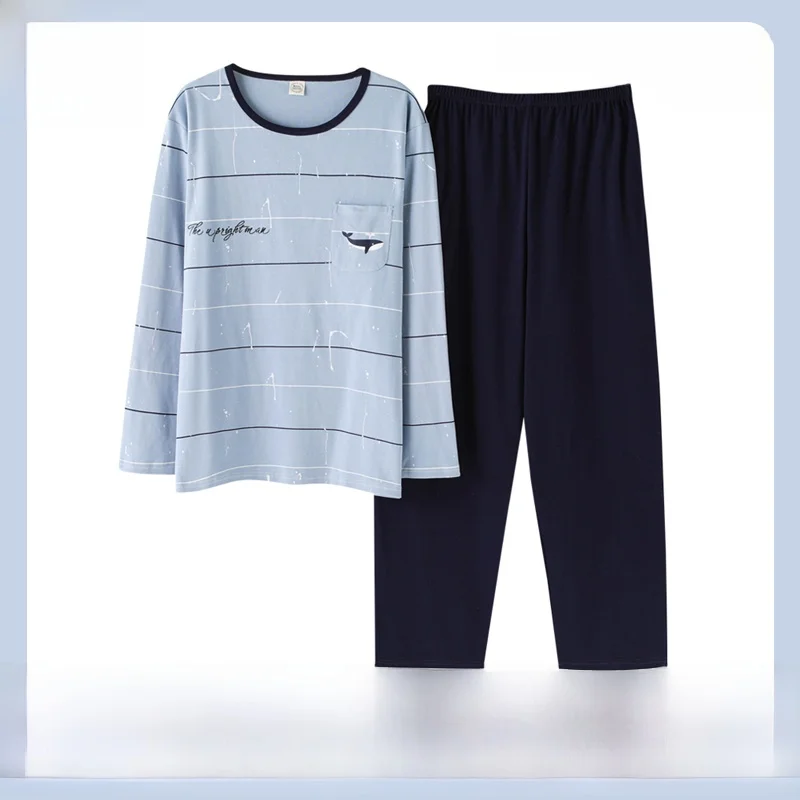 Modal Pajamas Men's Spring and Autumn Cotton 2023 New Can Be Worn outside Youth Winter Long sleeve Home Wear Set