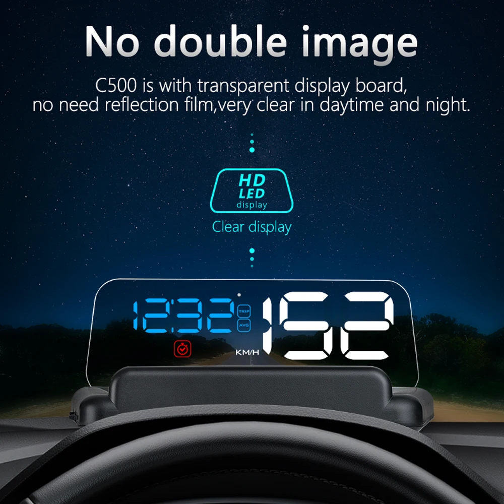 Фото C500 Auto OBD2 HUD Проекционный дисплей OBD Лобовое стекло Автомобильный спидометр Проектор Цифровые аксессуары Скорость автомобиля Проектор KM/H MPH №2