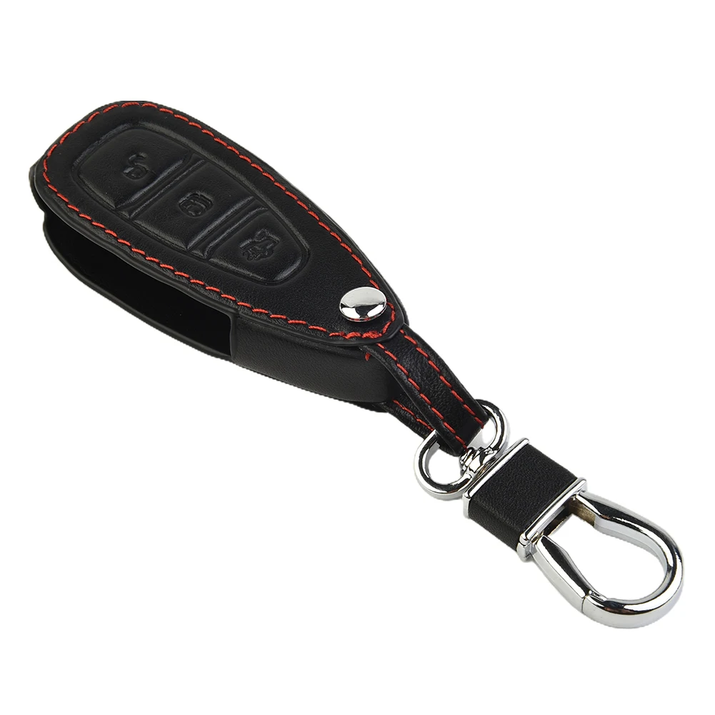 

Leather Alarm Remote Keychain Case For Ford Fiesta Focus Kuga 3 Button Car Keychain Case Protection Bag Accessoriey