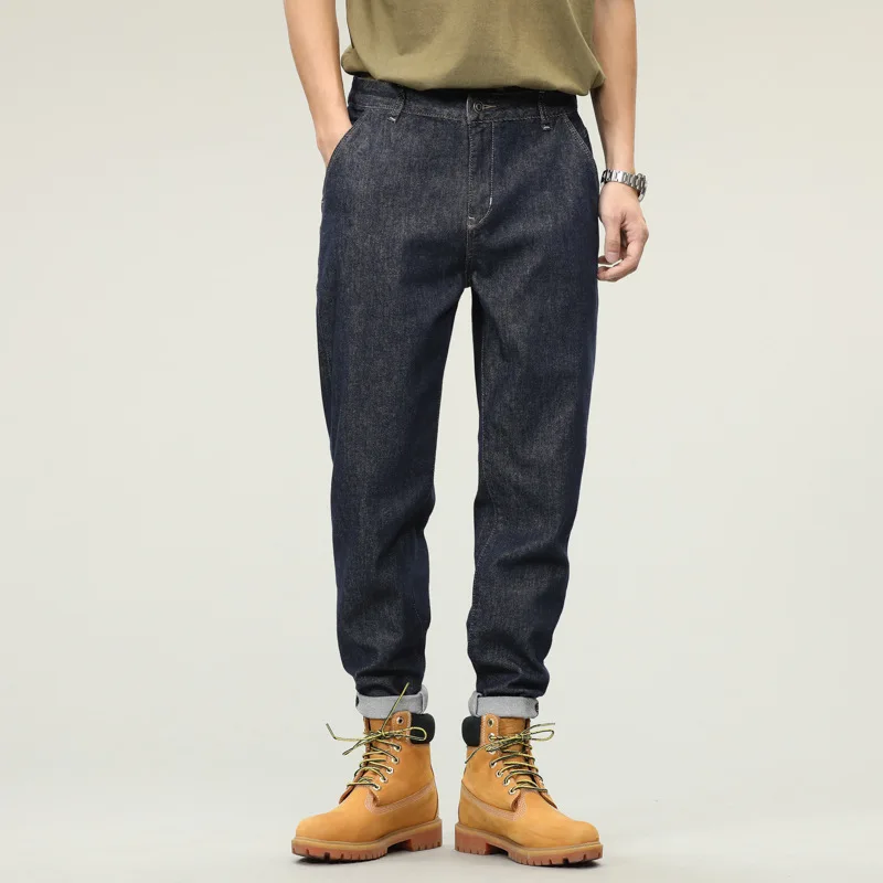 

Streetwear Vintage Jeans Spring Summer Loose Pockets Denim Straight-Leg Pants Men Mid-Waist Stitching Korean Jeans Harem Pants