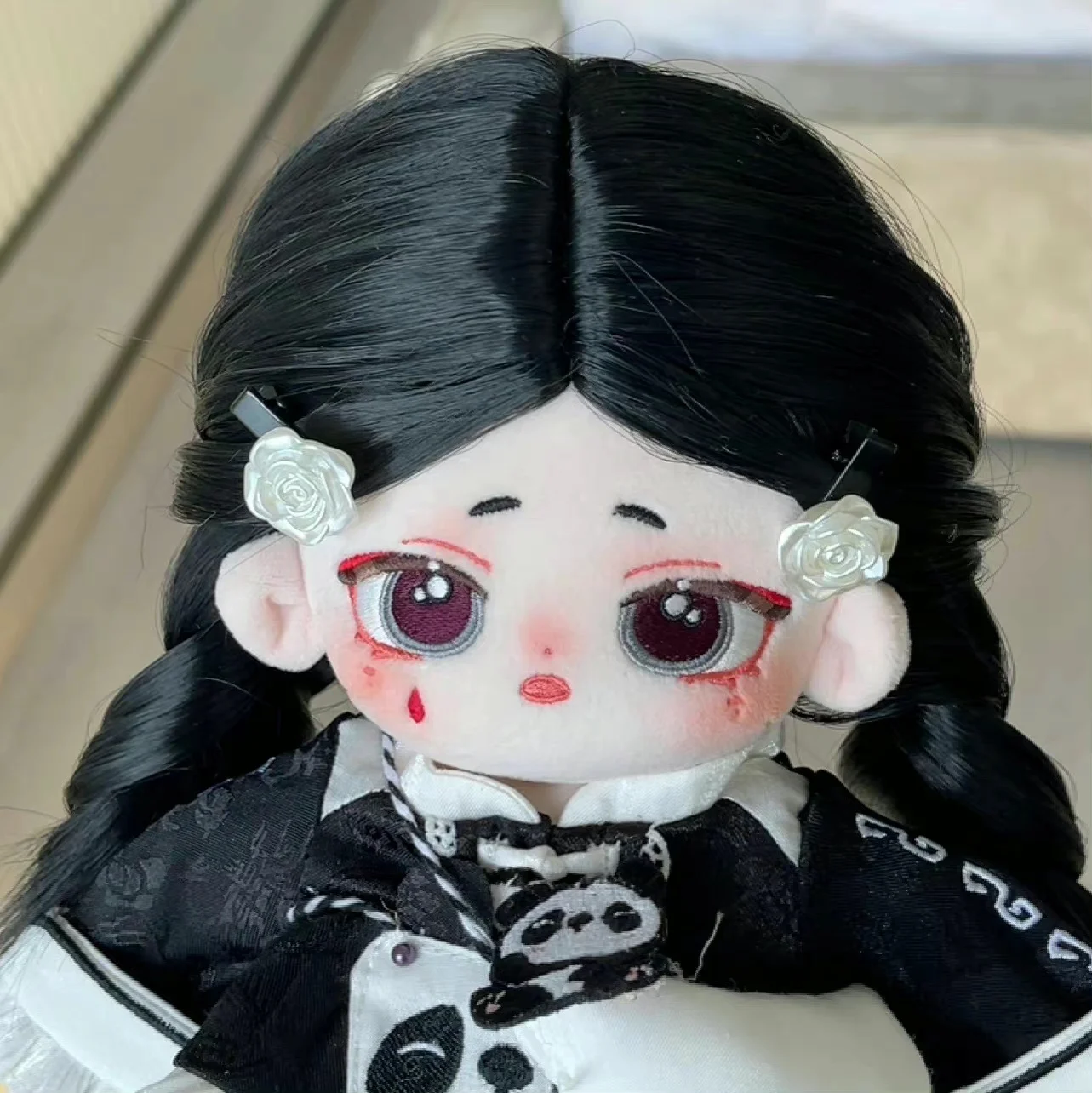 

Плюшевая набивная кукла без свойств с длинными черными волосами, 20 см, сменная одежда, игрушка для тела, плюшевая мультяшная подушка для кос...