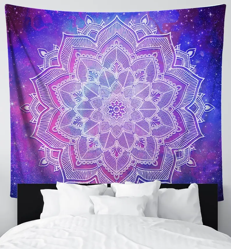 

Space Mandala Tapestry | Galaxy and Flower Wall Art | Neon Boho Wall Hanging for Bedroom Living Room Dorm