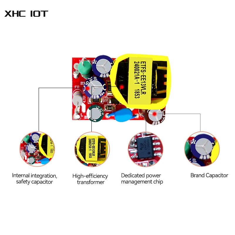 5PCS XHCIOT AM11-12W05C 80-250V to 5V Mini AC-DC  Power Supply 12W DIY Step-Down Module Adjustable Converter