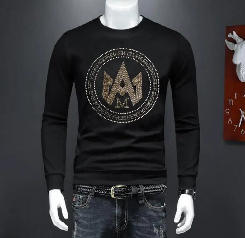 

winter New Male Casual Mens pullover Fashion Brand Men's Rhinestone pullover Sweatshirt