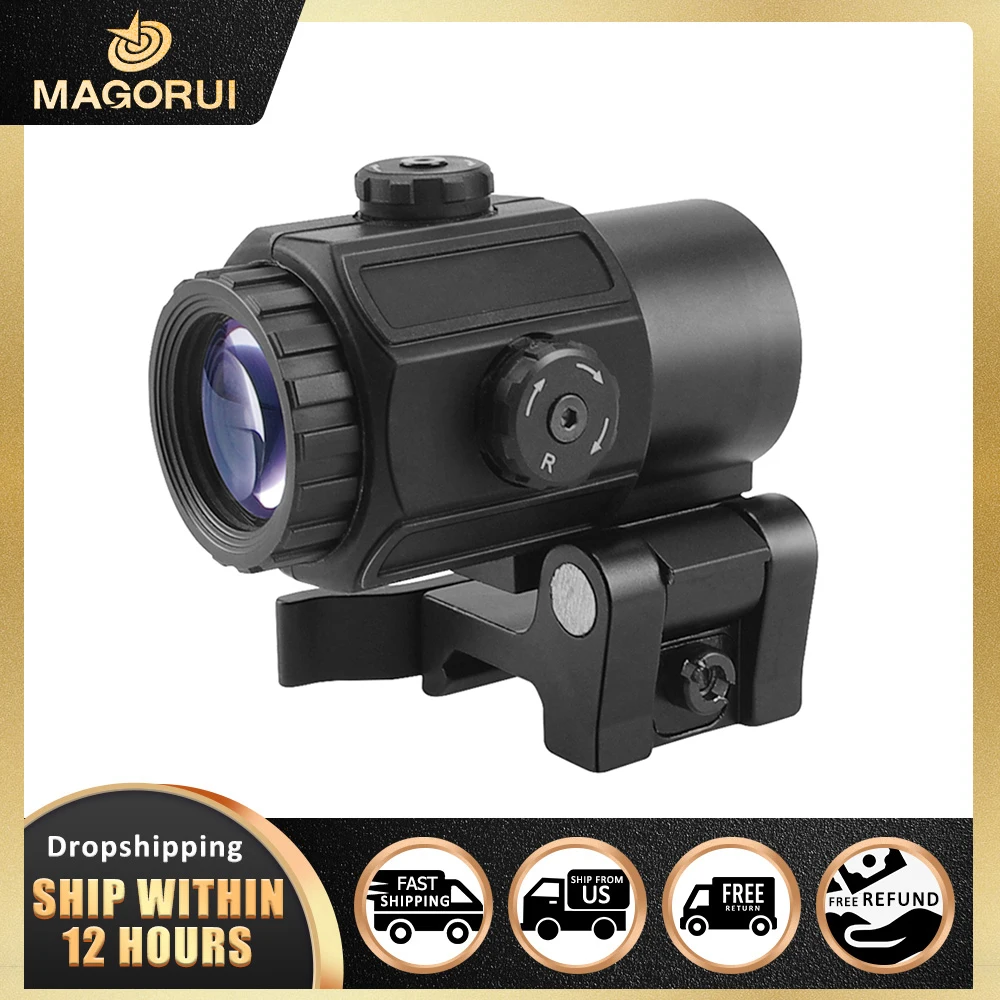 Magorui Red Dot Laser G43 3x Magnifier Scope Sight with Switch to Side STS Fit for 20mm Rifle Gun Tactical Hunting