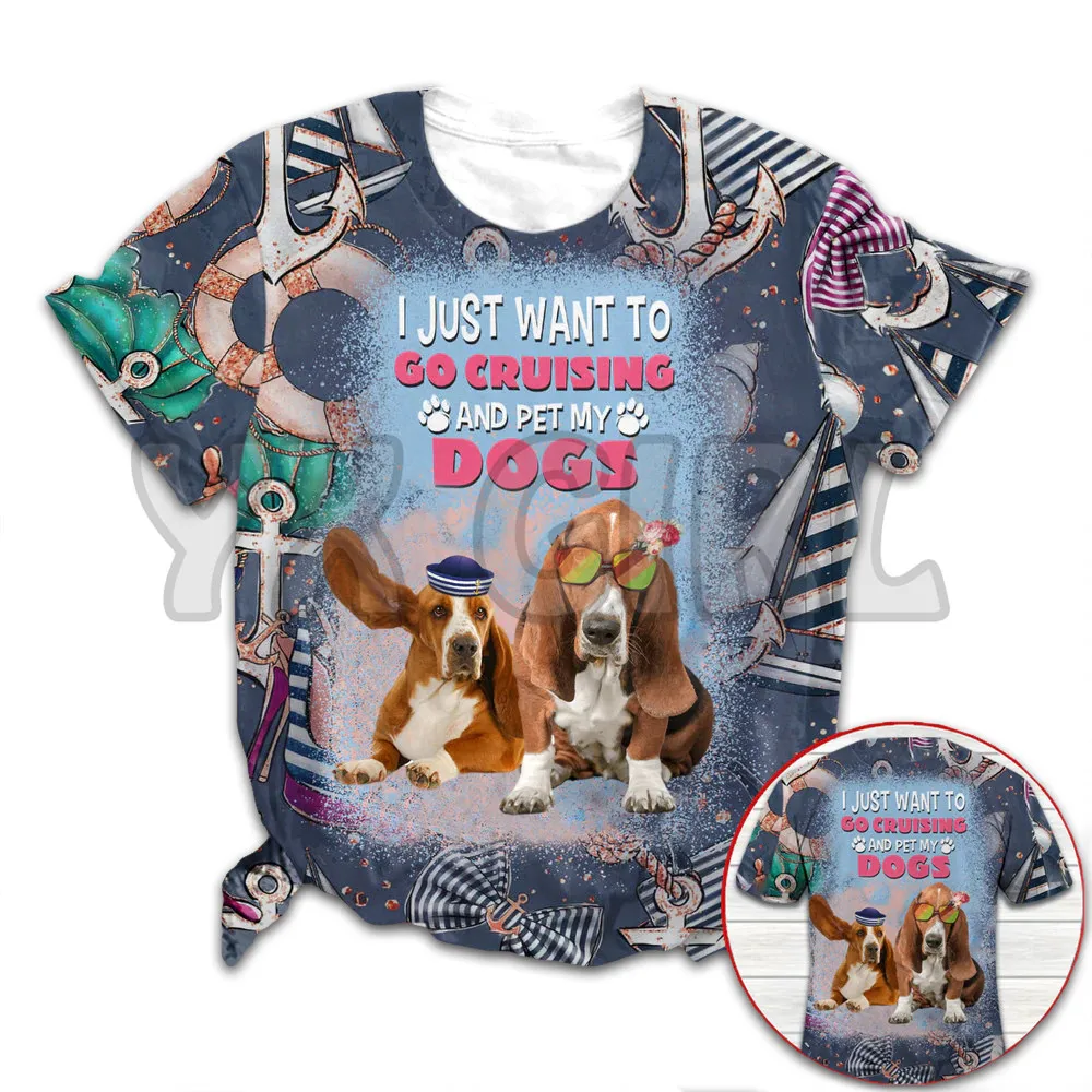 

Summer Fashion Men Basset Hound-I Just Want To Go Cruising&Pet My Dogs3D All Over Printed Funny Dog TeeTops shirts UnisexTshirt