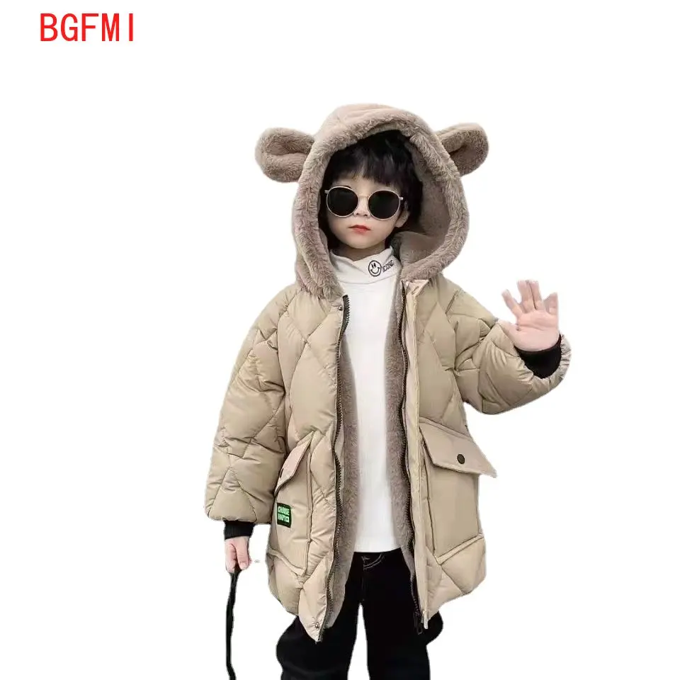 

New Winter Children's Boy Thick Velvet Lining Jackets Rain-proof Outerwear Clothes Hooded Teen Boys Windproof Parka Coats 5-12Y