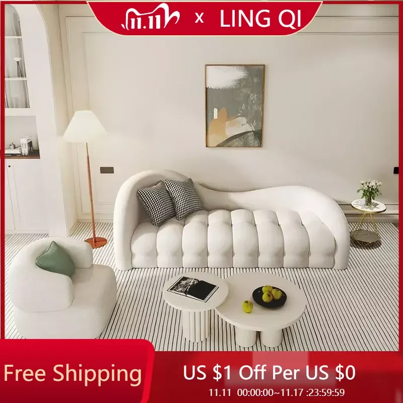 

Cream Style Living Room Sofa Designer Lambswool Cloth Cloud Sofa Coffee Table Set Free Shipping Divani Soggiorno Home Furniture