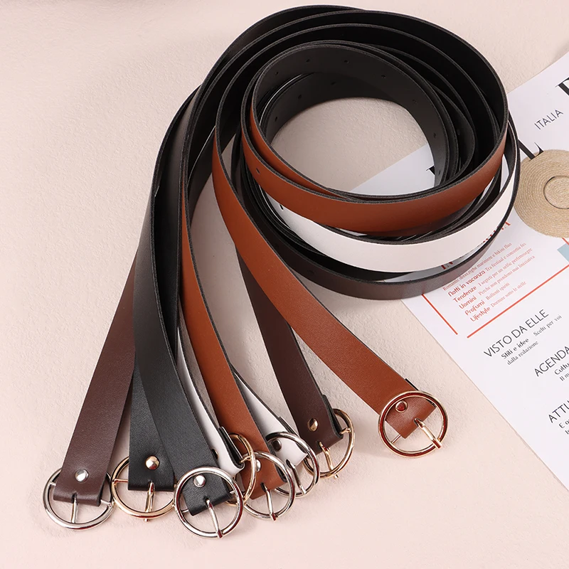 

1Pc 100CM Leather Belt Fashion Waist Belts Metal Circle Buckle Waistband Pants Decorative Belt Women Clothing Accesories