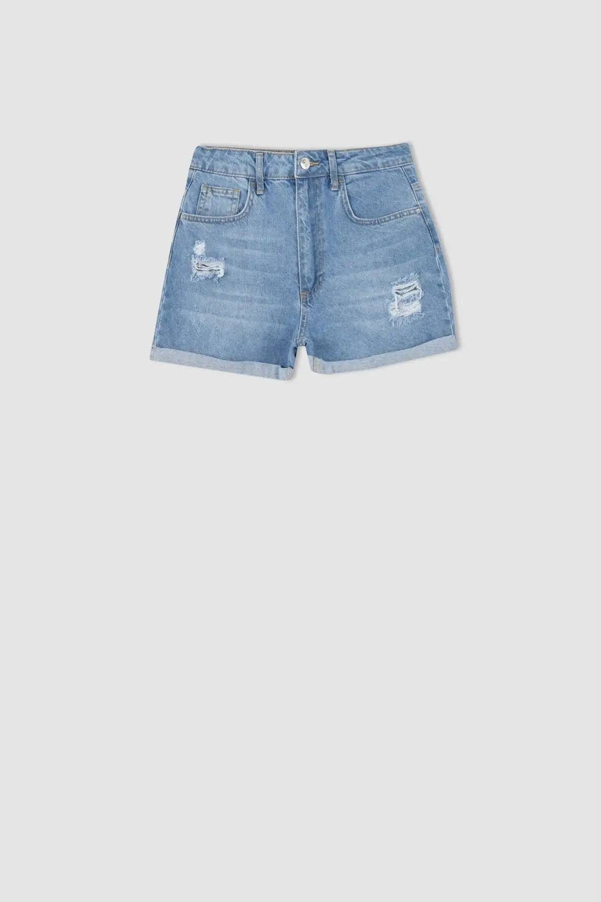 

Women's Jean Fit Ripped Detailed Shorts Full Length Straight Pant Streetwear Female Buttons Zipper Ladies