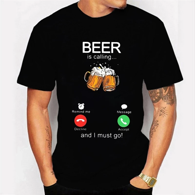

Уличная одежда, трендовая футболка с надписью «Пиво звонит» и «я должен пойти», футболка с надписью «Экран звонить», забавные Пользовательские футболки, летняя мужская футболка