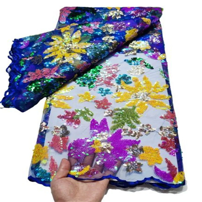 

Multicolor Fashion Wedding Material African French Mesh Lace Fabrics Embroidery Sequins Milk Silk Tulle For Party Dress Sew