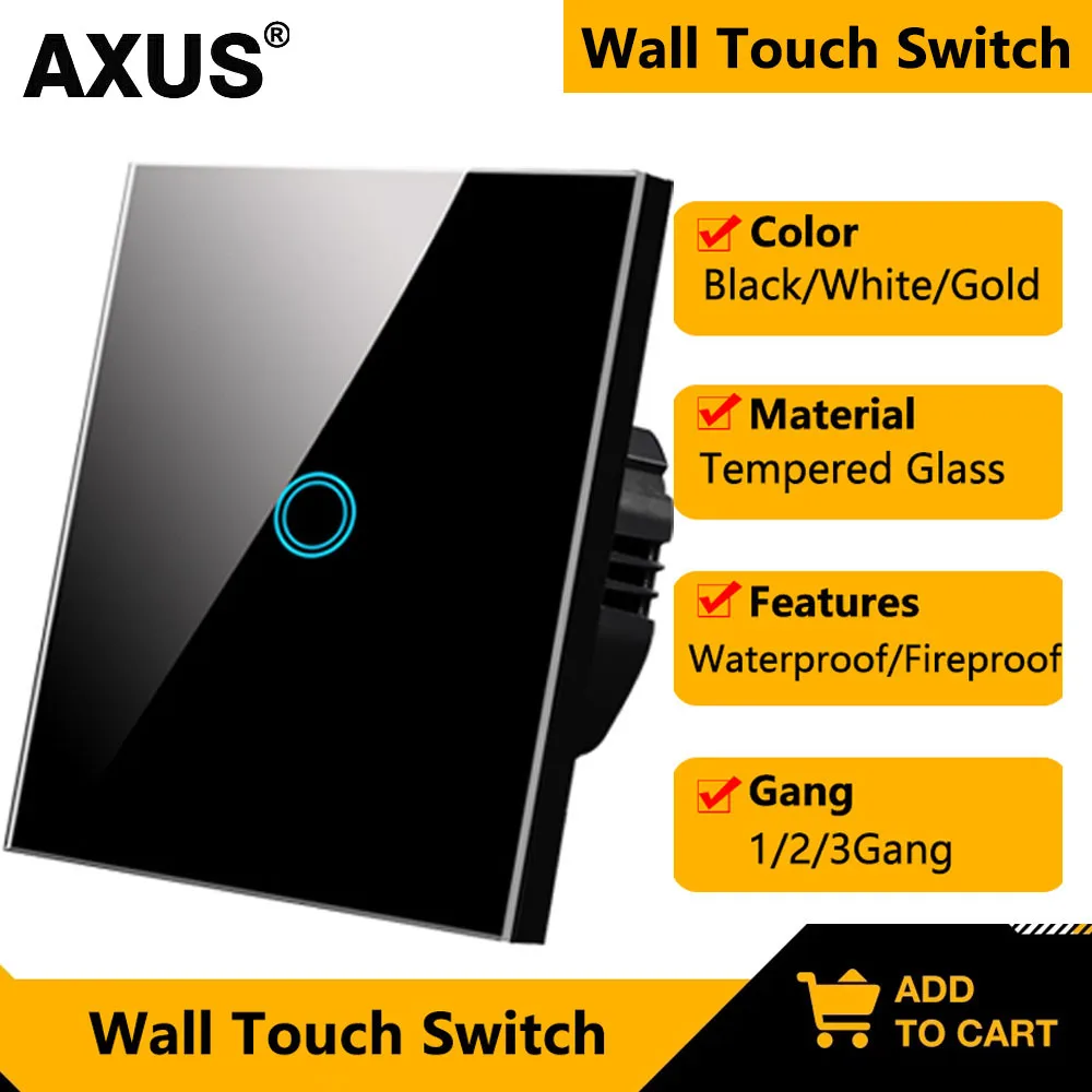 

AXUS EU Wall Touch Switch 220 Tempered Crystal Glass Panel Led backlight 1/2/3 Gang Light Sensor Switches Waterproof Lamp On Off