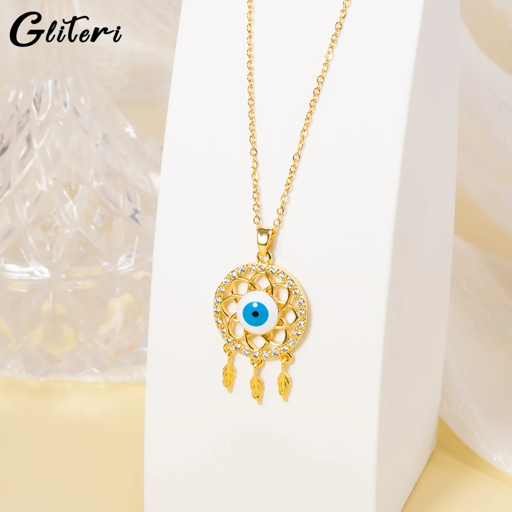 

GEITERI Gold Color Vintage Devil's Eye Pendant Necklaces For Women Girls Bohemia Hollow Round Zircon Choker Jewelry Female Gifts