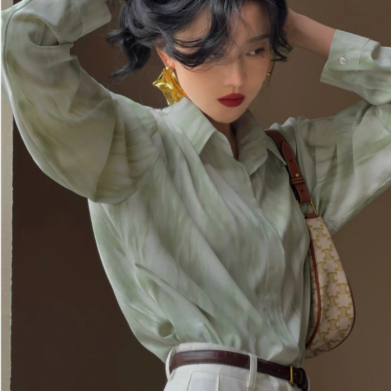 

Chiffon Women's Shirts Summer 2023 New Color Change Prints Blouses Loose Casual Long Sleeves Top Ladies YCMYUNYAN