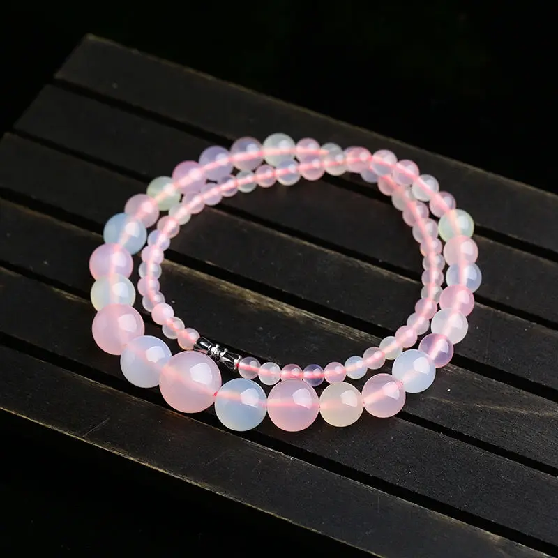 Ожерелье из агата халцедона натурального цвета цепочка с кристаллами башни