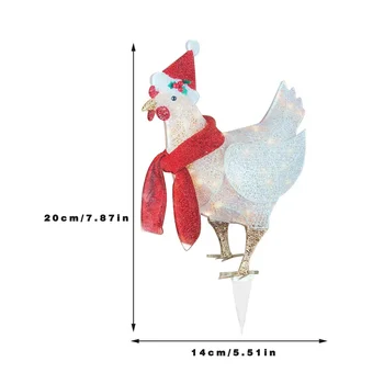 Chicken Christmas Ornaments LED Light Rooster Animal Garden Stakes Acrylic Xmas Atmosphere Holiday Decoration for Festival Party 6