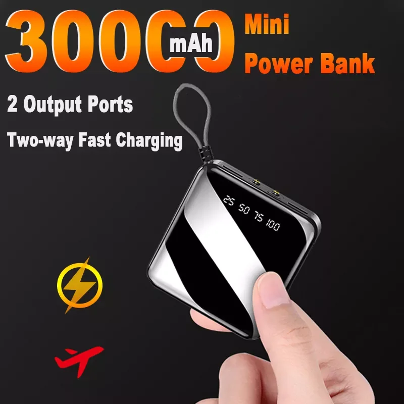 

2023NEW 30000mAh Portable Mini Power Bank Two-way Fast Charger 2USB Digital Display External Battery with Flashlight for Xiaomi