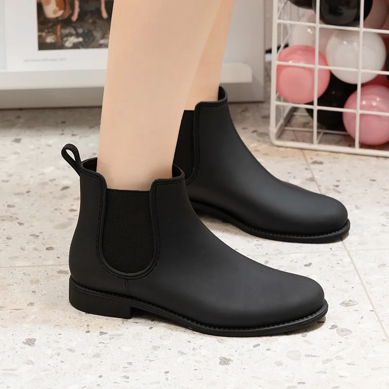 2023 Women Elastic Band Ankle Rain Boots Waterproof Woman Water Shoes Wellies Boots Female Rain Shoes
