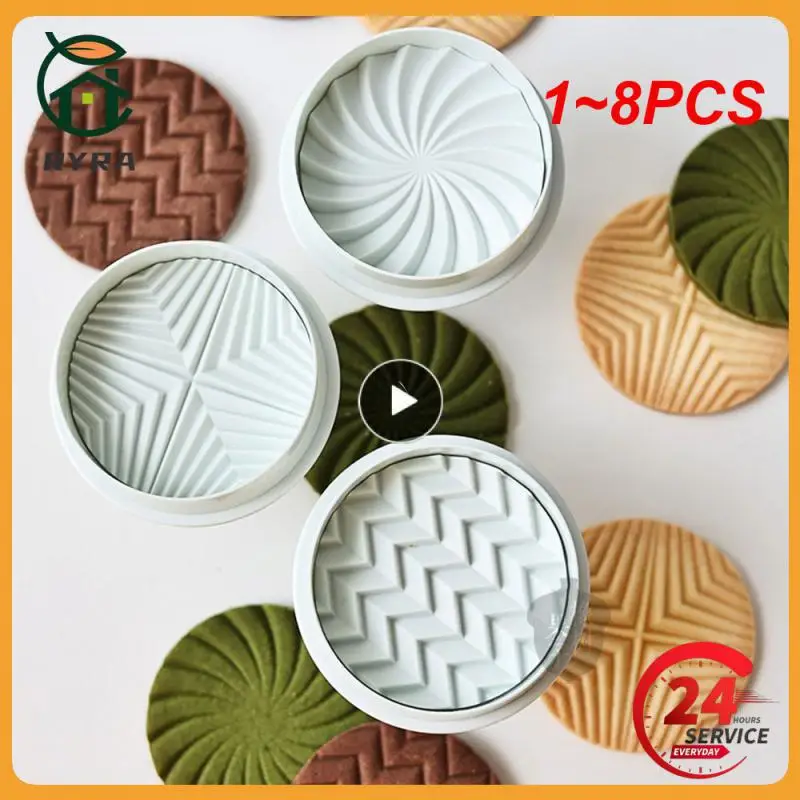 

1~8PCS Set of Geometric Cookie Moulds Round Corrugated Cookie Knife 3D Hand Pressed Cookie Fondant Cake Decorating Tool