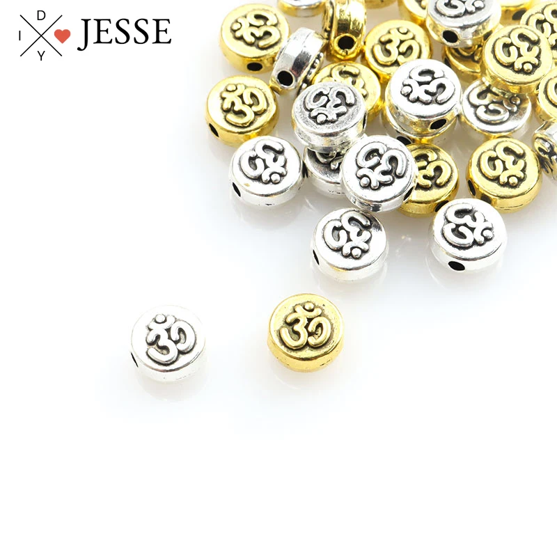 15pcs Yoga OM Spacer Beads Antique Gold/Silver Color Alloy Loose Bead Tibetan Jewelry Findings DIY Pendant Bracelets Accessories
