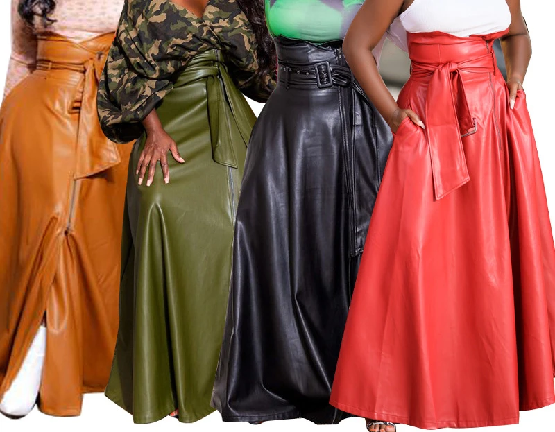 

Fashion Casual PU Leather Open Fork Loose Hem Half Skirt