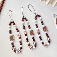 exquisite fashion cartoon brown bear jewelry creative acrylic practical beaded pendant key anti lost mobile phone chain female