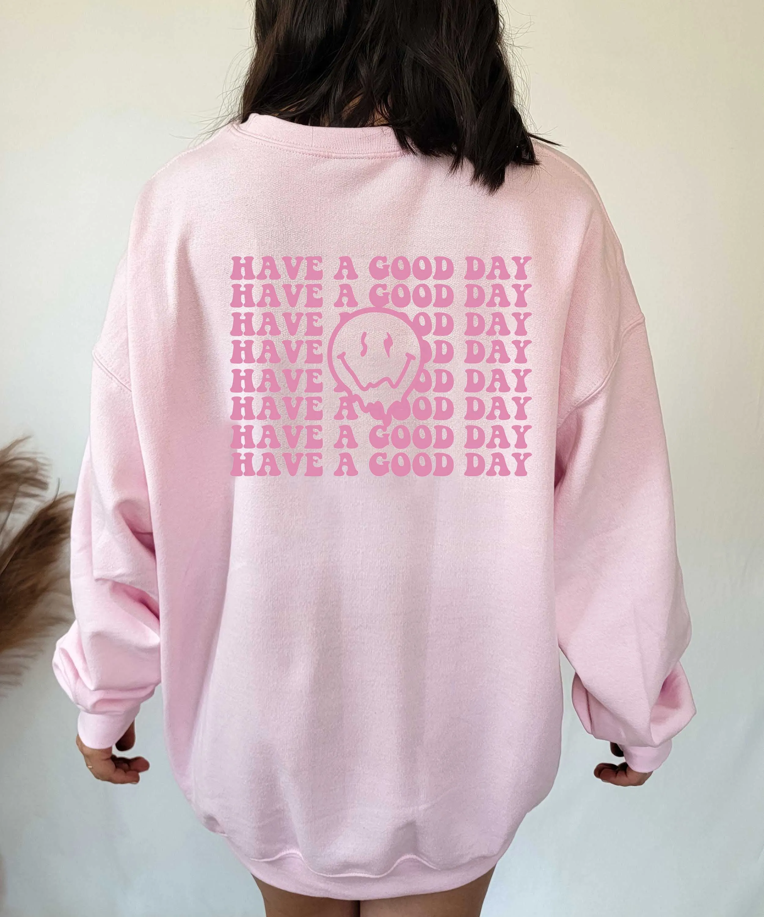 Have a Good Day Sweatshirt Retro Smile Face Happy Face Preppy graphic youngs vintage party street style cotton casual pullovers