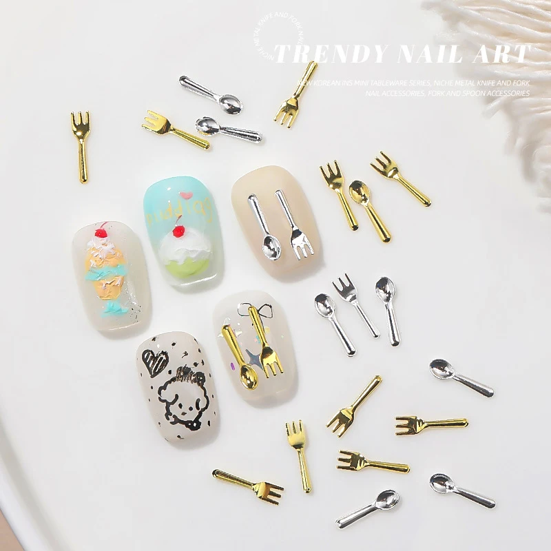 50 шт. смешанная серия Ins Niche посуда ложка вилка для ногтей 3D металлическая форма