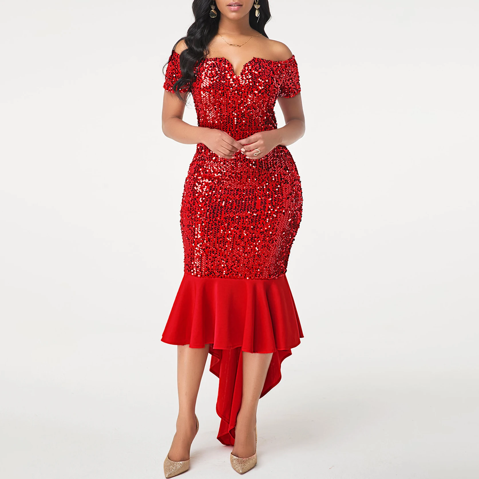 

Женское вечернее платье-русалка, элегантное Привлекательное платье с открытыми плечами и вырезом лодочкой без рукавов, составного кроя с б...