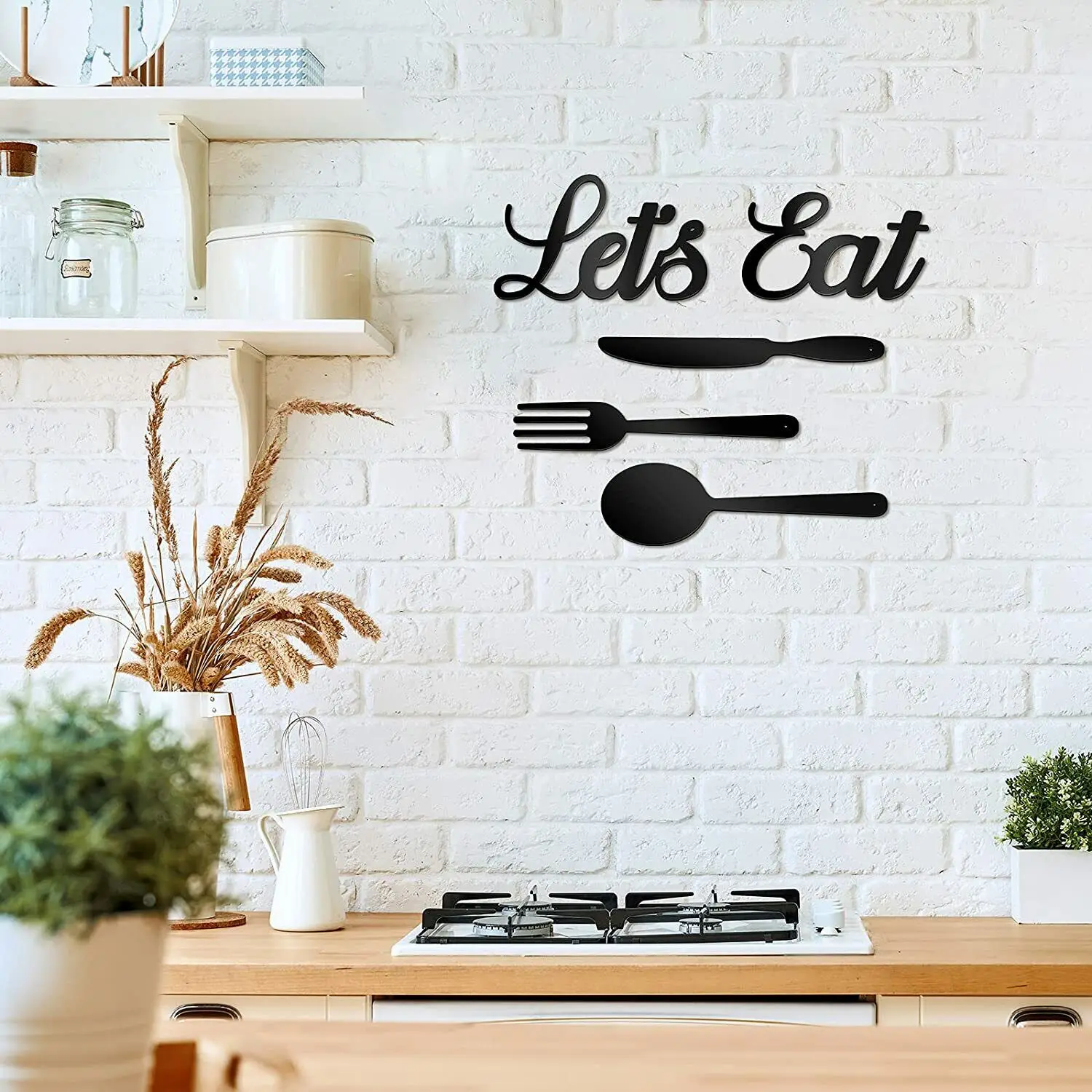 

5 шт., вилка-ложка с металлическим знаком «Let's Eat»