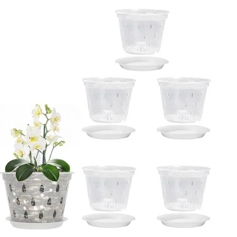 

Clear Flower Pot 5pcs Transparent Flower Pots With Saucers 5 Inch Indoor Clear Planters For Repotting & Drainage Breathable Vase