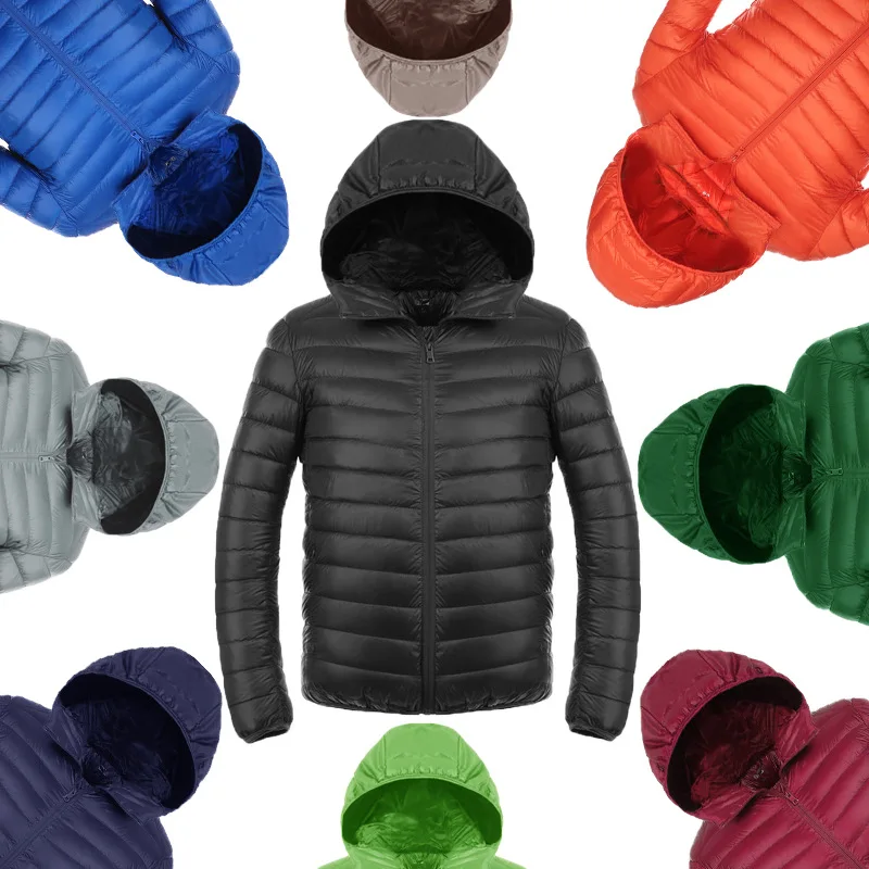 Men's Down Jacket 2016 New Men Short Ultra-thin Lightweight Coats Solid Hooded Waterproof White Duck Down Parkas Outerwear M416