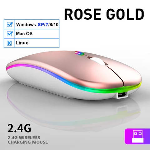 Беспроводная мышь со светодиодной подсветкой, USB перезаряжаемая Bluetooth совместимая Бесшумная игровая мышь RGB для Ipad, ноутбука, ПК, геймера