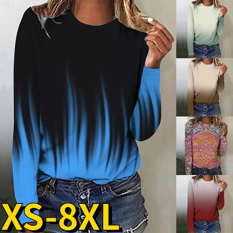 

Женская футболка с круглым вырезом, длинным рукавом и принтом