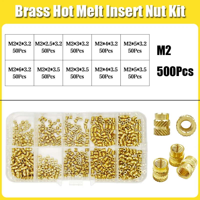 Латунные термоплавкие вставки-гайки для 3D печати M2 M2.5 M3 M4 M5 M6