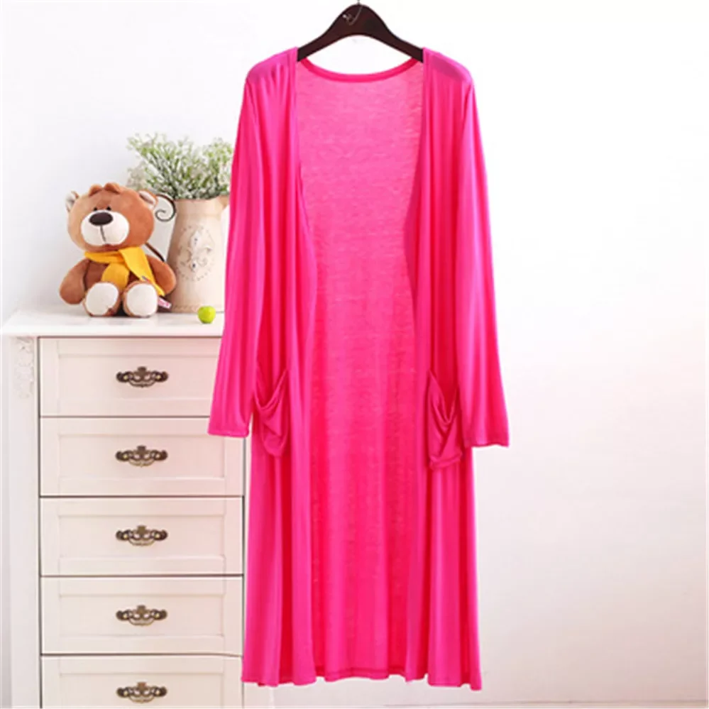 

Женский длинный кардиган из модала, однотонный Повседневный тонкий кардиган с длинным рукавом и шалью, хлопковый кардиган, весна-лето 2020