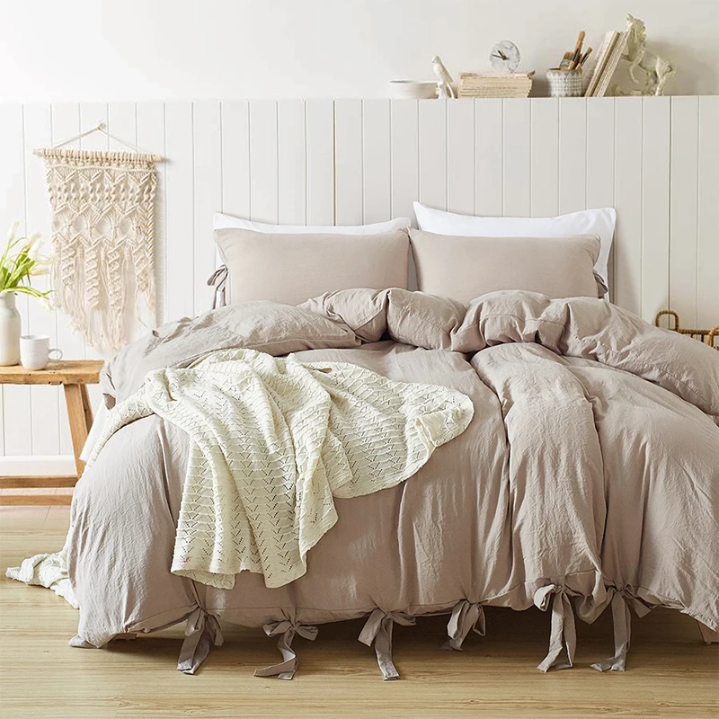 

Morden Simple Solid Duvet Cover Pillow Case No Bed Sheet Bed Cover 2/3pcs Comfortable Bedding Set With Webbing Linens For Home