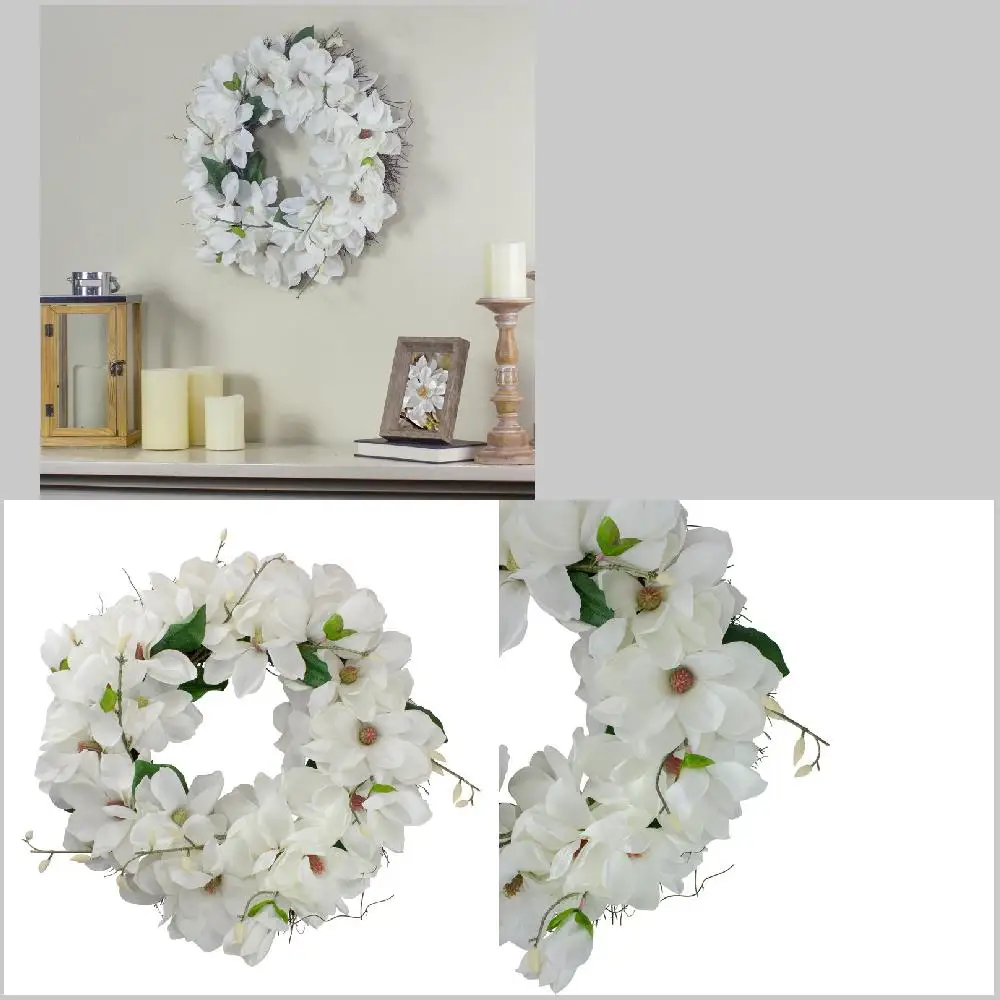 

Delightful 24" Magnolias Spring Artificial Plant & Flower Wreath, Full of Joyful Vibes and Heart-warming Ambience.