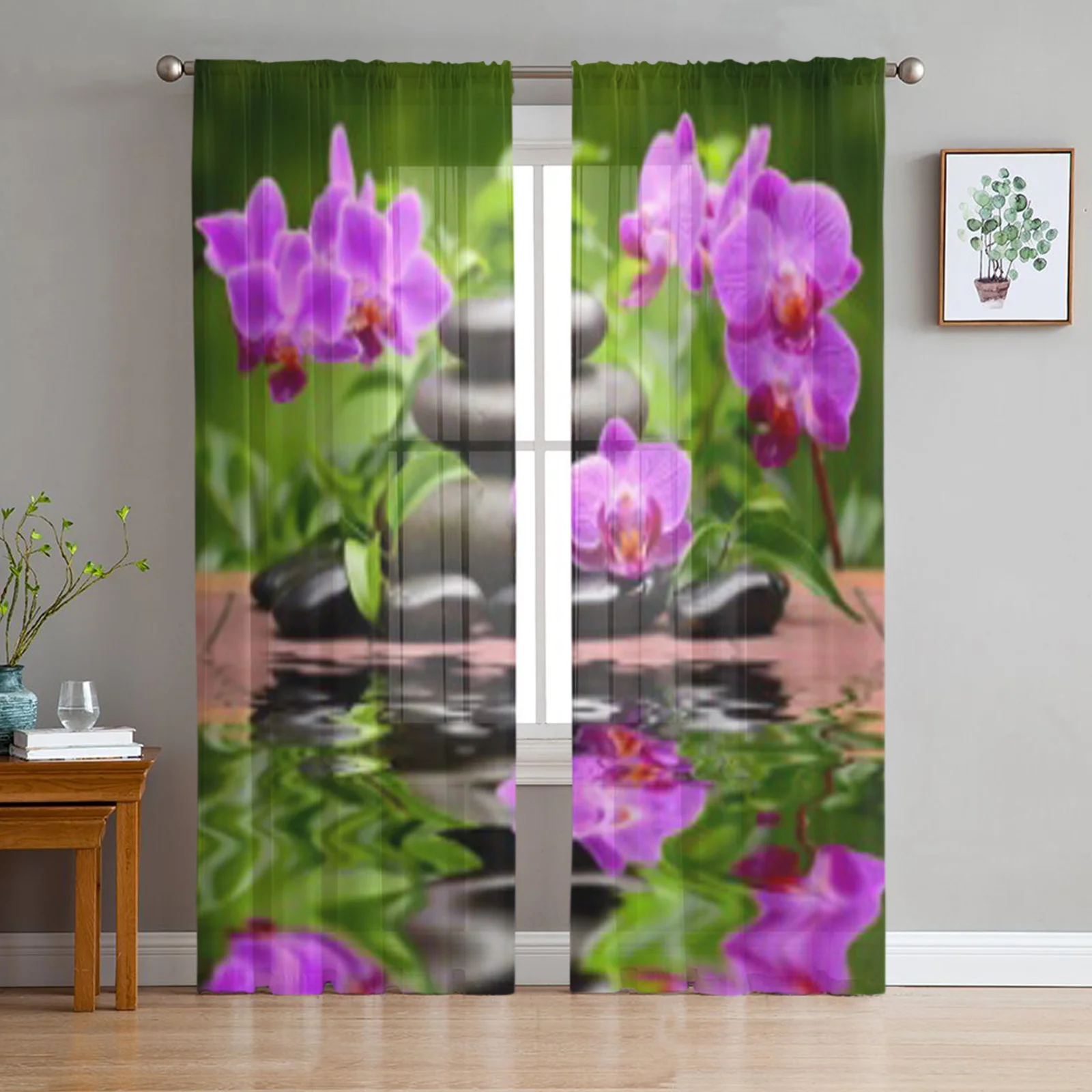 

Zen Stones And Orchid Sheer Curtains For Living Room Modern Fashion Valance Curtains For Kitchen Tulle Curtains