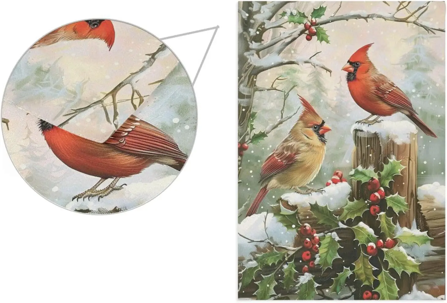 Wamika Merry Christams Садовые флаги 12 x 18 двусторонние Cardinal Red Bird Holly Berry Branches Snow Добро