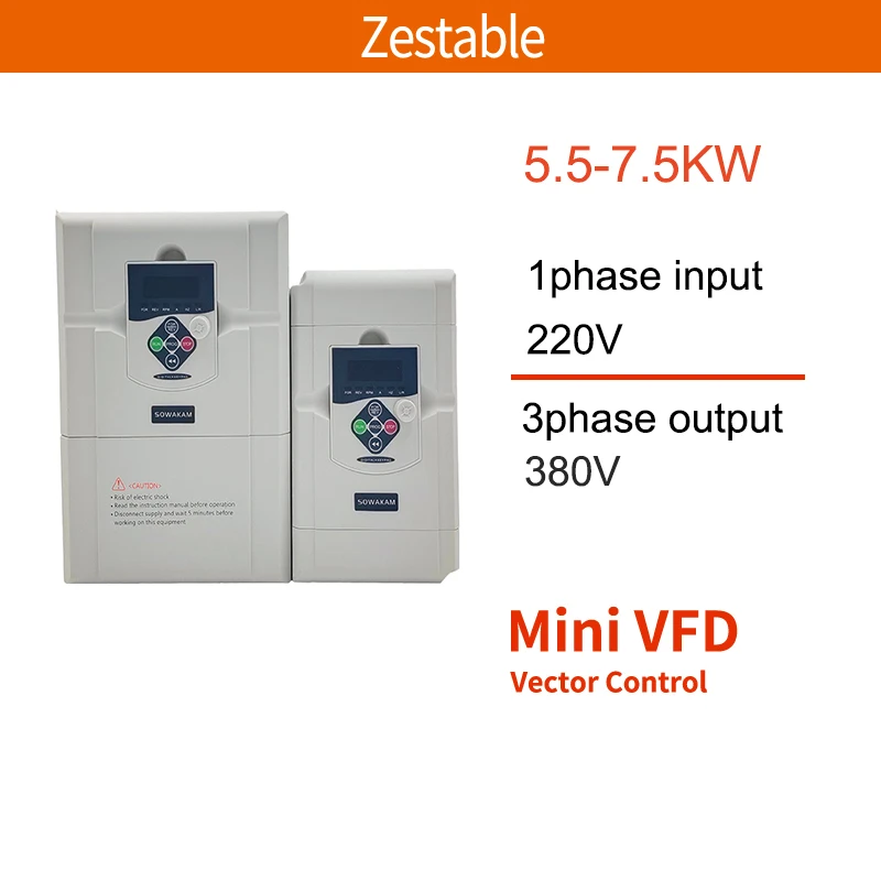 VFD  5.5/7.5 KW 7 HP/10 HP 1 Ph 220 to 3 Phase 380V Variable